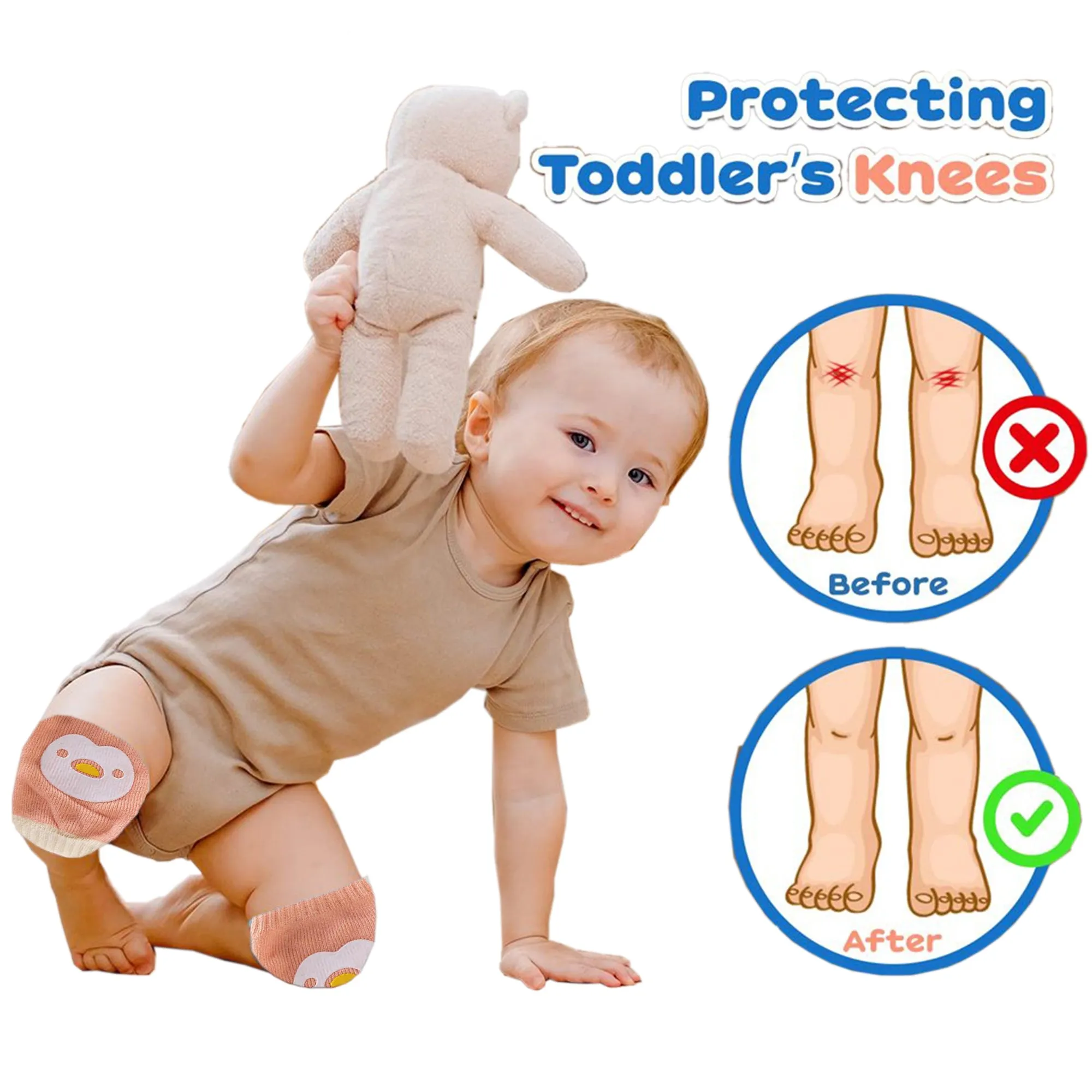 Babymoon Designer Baby Kneepads for Protection Knee Pads for Crawling, Anti-Slip Safety Protector | Penguin Peach