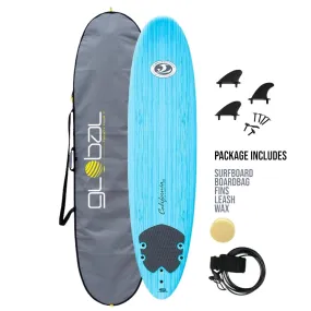 California Board Company CBC  Soft Surfboard 7ft 6 Package - Blue Wood Grain