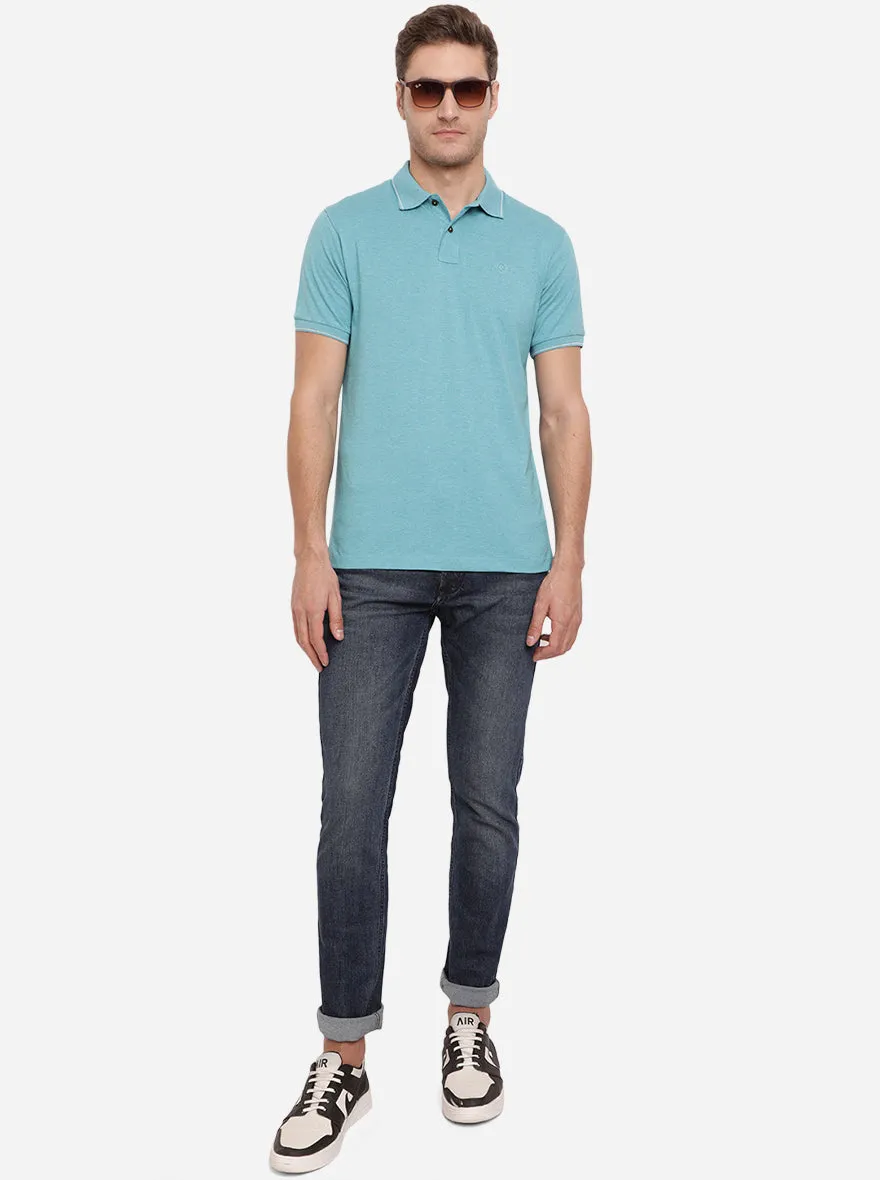 Vivid Blue Solid Slim Fit Polo T-Shirt | Greenfibre