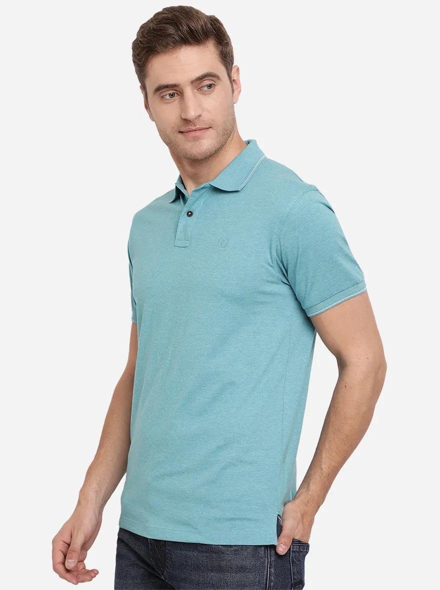 Vivid Blue Solid Slim Fit Polo T-Shirt | Greenfibre